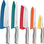 Colorful Knife Set, 13 Pieces Kitchen Knives Set with Nonstick Ceramic Anti-Rust Coating, Chef Knife Sets with 6 Blade Guards, Dishwasher Safe, Gifts Knife Set for Women