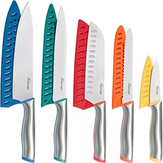 Hancorys 11-Pc Razor-Sharp Kitchen Knife Set - German High Carbon Stainless Steel, Colorful Handles & 5 Blade Guards