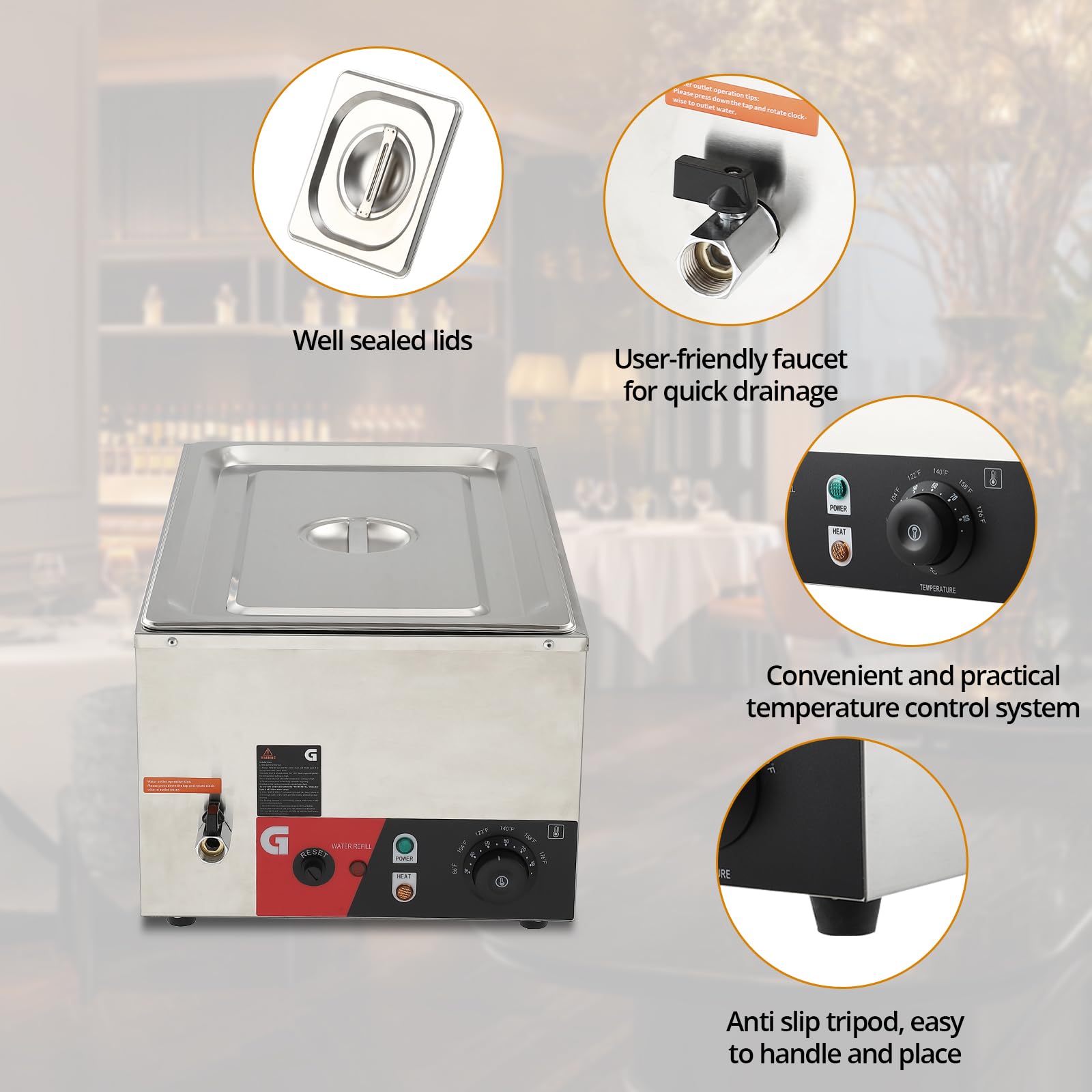 2-Pan Commercial Food Warmer, 1200W Electric Steam Table 15cm/6 In Deep Professional Stainless Steel Buffet Bain Marie