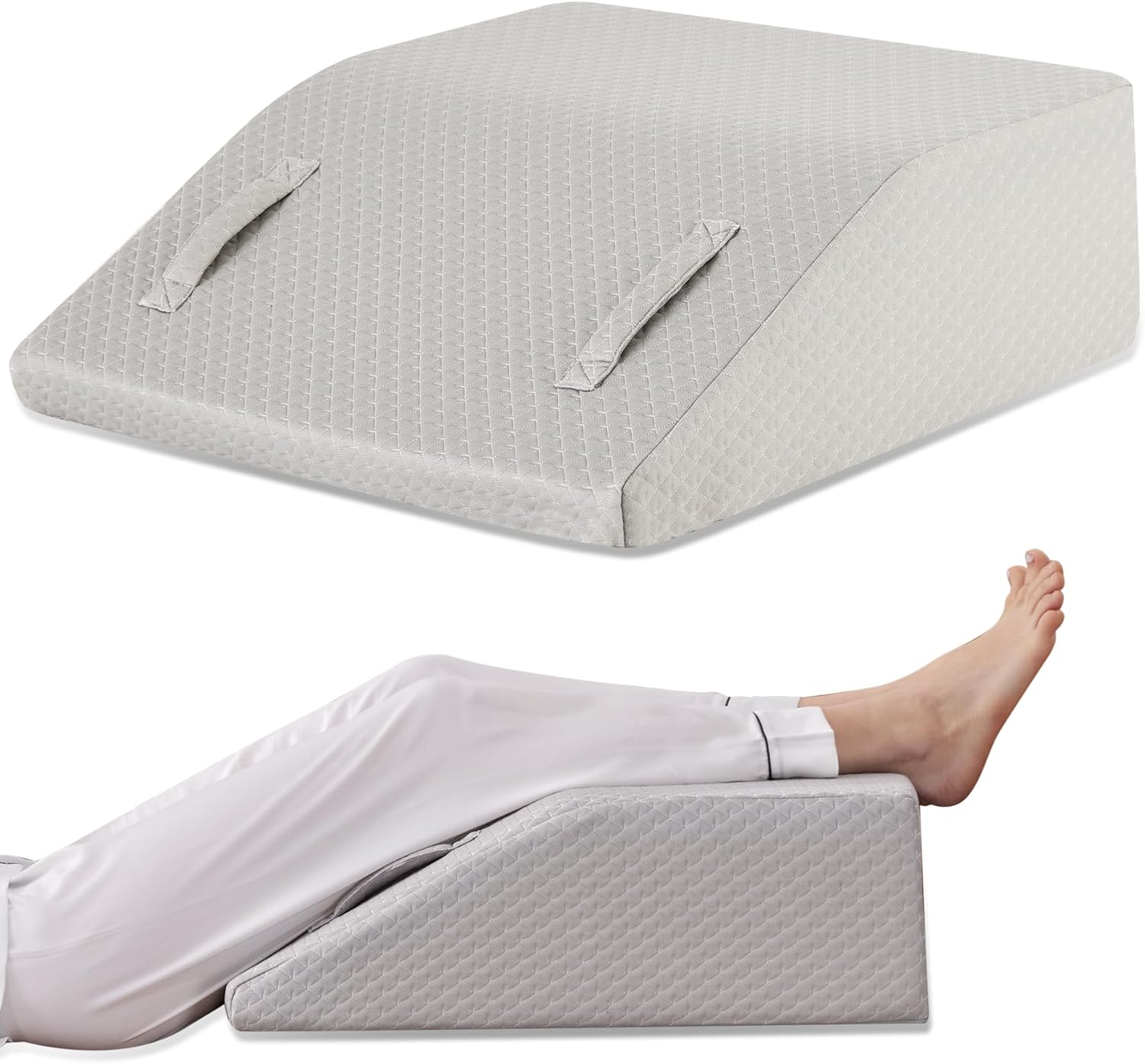 Leg Elevation Pillow for After Surgery, 10inch Foam Leg Elevating Pillow for Swelling and Blood Circulation, Leg Wedge Pillow for Sleeping, Knee Pillow for Knee Hip Ankle Pain Relief, Grey Flat Top 10 Inch Grey