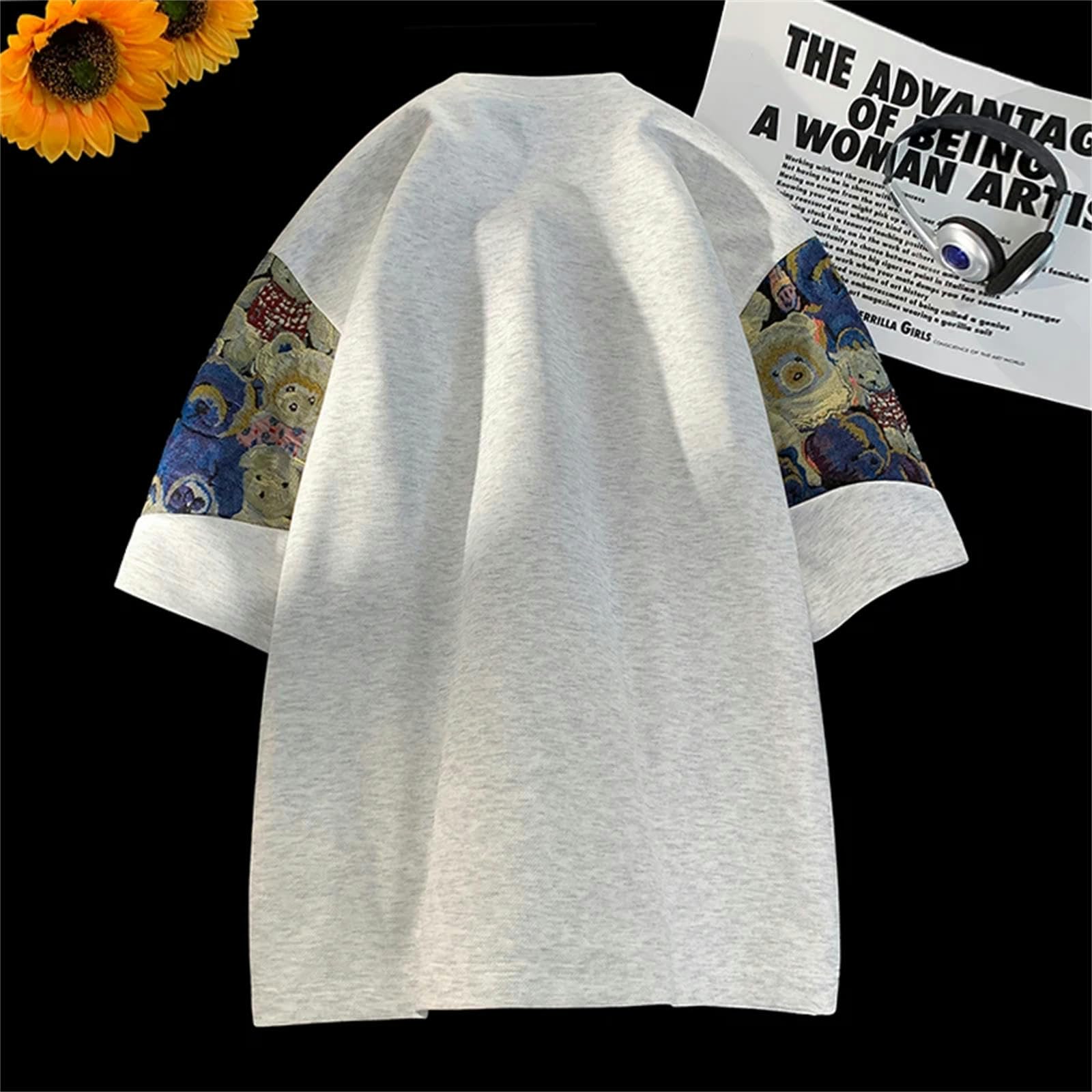 Maglietta Uomo Tshirt da Ricamo alla Moda Estate Grandi Uomini Che Girano Magliette Casual A Sette Maniche