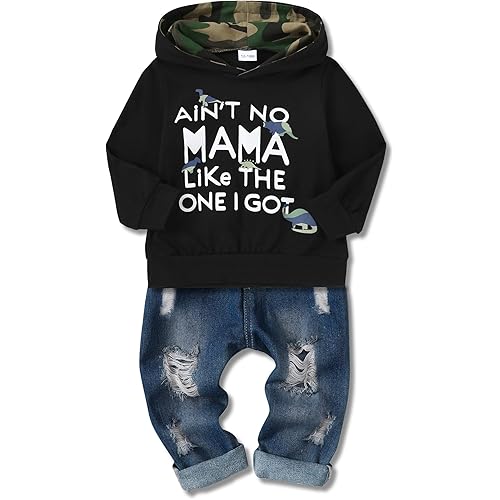 WESIDOM Toddler Boy Clothes,Long Sleeve Printing Hoodie+Jeans Pants Toddlers Boys Outfits Set 1-6Y Kids Clothing