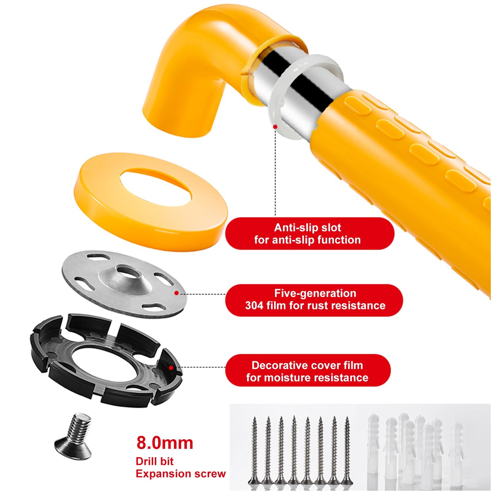30-140CM Edelstahl Haltegriff Bad Rutschfest für Dusche und WC | Sicherheitsgriff aus Rostfreiem Edelstahl, Stabiler Badewannengriff für Senioren, Kinder und Patienten(Weiß,78cm)