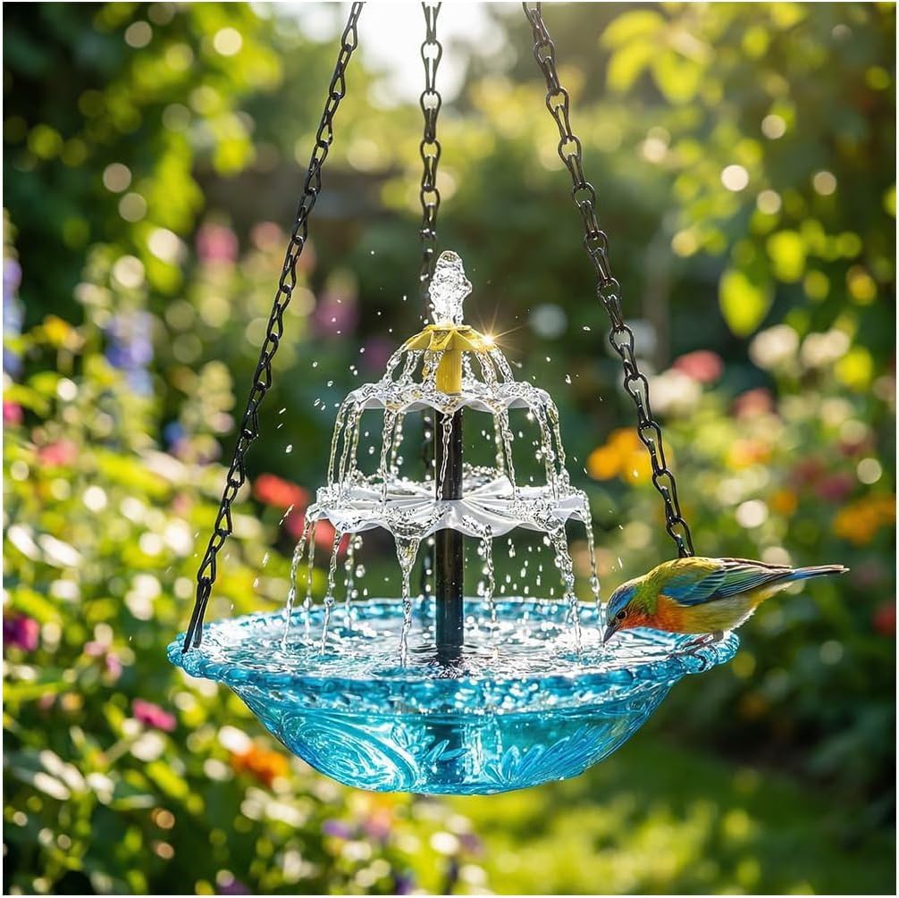 Photo 1 of HYCCRAFT 2026 Hanging Solar Bird Bath Fountain,3 Layers Hanging Bird Bath for Outside with Solar Fountain,Flowing Water Solar Pump & Plastic Bowl, for Outdoor, Gardens