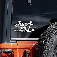 Vista 1 de Calcomanía de vinilo Jesús es mi ancla para auto, camión, pared, laptop, color blanco, 5.5 x 3 pulgadas