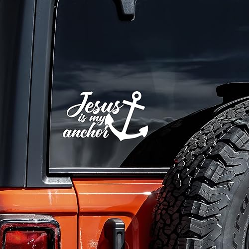 Calcomanía de vinilo Jesús es mi ancla para auto, camión, pared, laptop, color blanco, 5.5 x 3 pulgadas