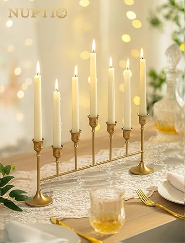 Miniatura 2 de NUPTIO Candelabros dorados para mesa candelabro vintage para velas cónicas, soporte largo para velas de Navidad, cumpleaños, chimenea, centro de mesa