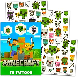 Minecraft Temporary Tattoos for Kids and Adults - 75 Minecraft Tattoos For Party Favors Goodie Bags and More (Party Supplies Bundle)
