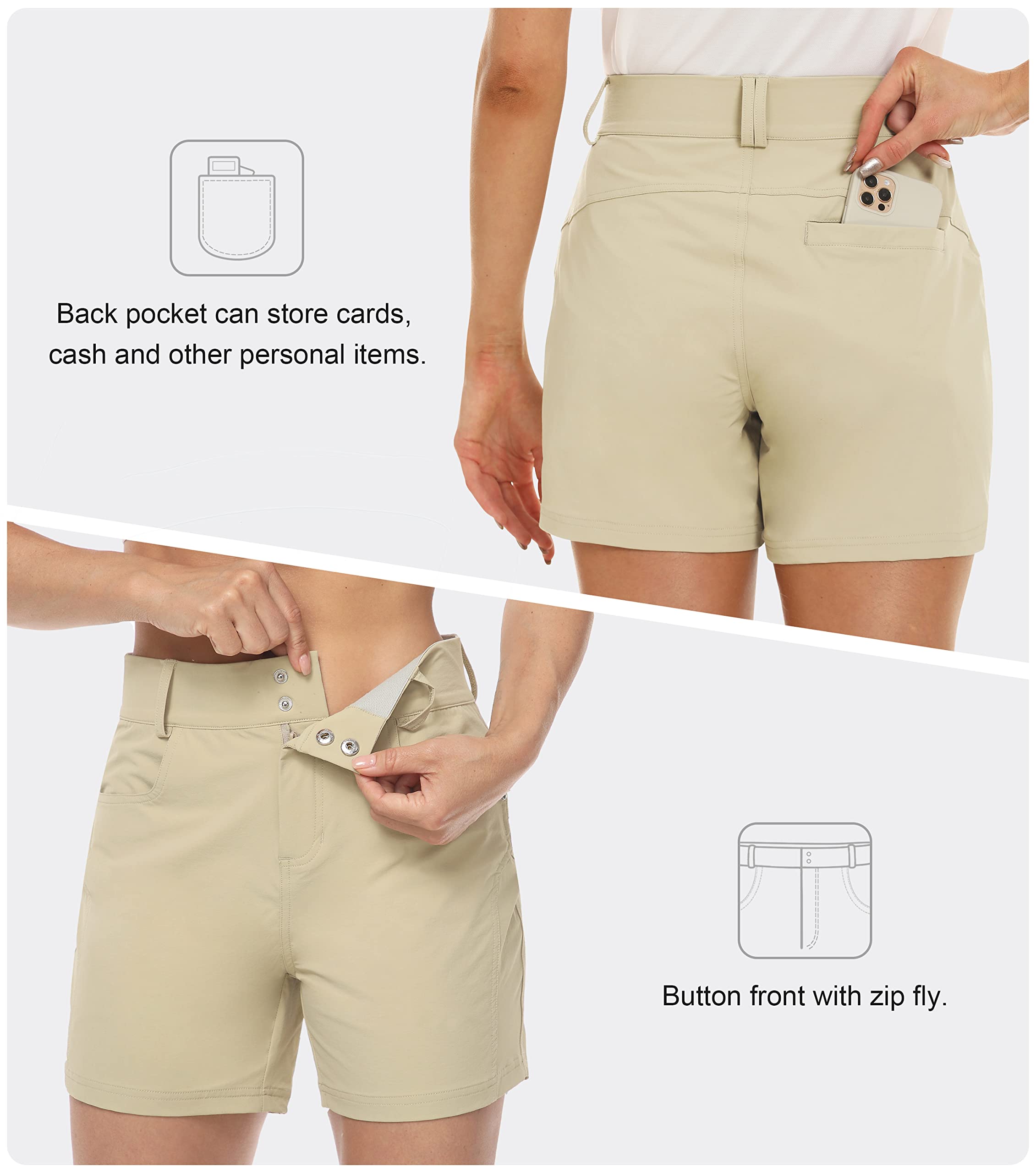 MoFiz Pantalones Cortos Mujer Shorts de Golf Senderismo Verano Outdoor Pantalón Corto Impermeables de Secado Rápido con Cinturón Elástico Incorporado
