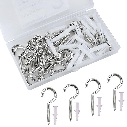 Hamineler 30Pcs 2 Inch Stainless Steel Eye Screws Eye Bolt Hooks, Self-Tapping Ceiling Hooks Metal Cup Hooks Round End Screw Hooks