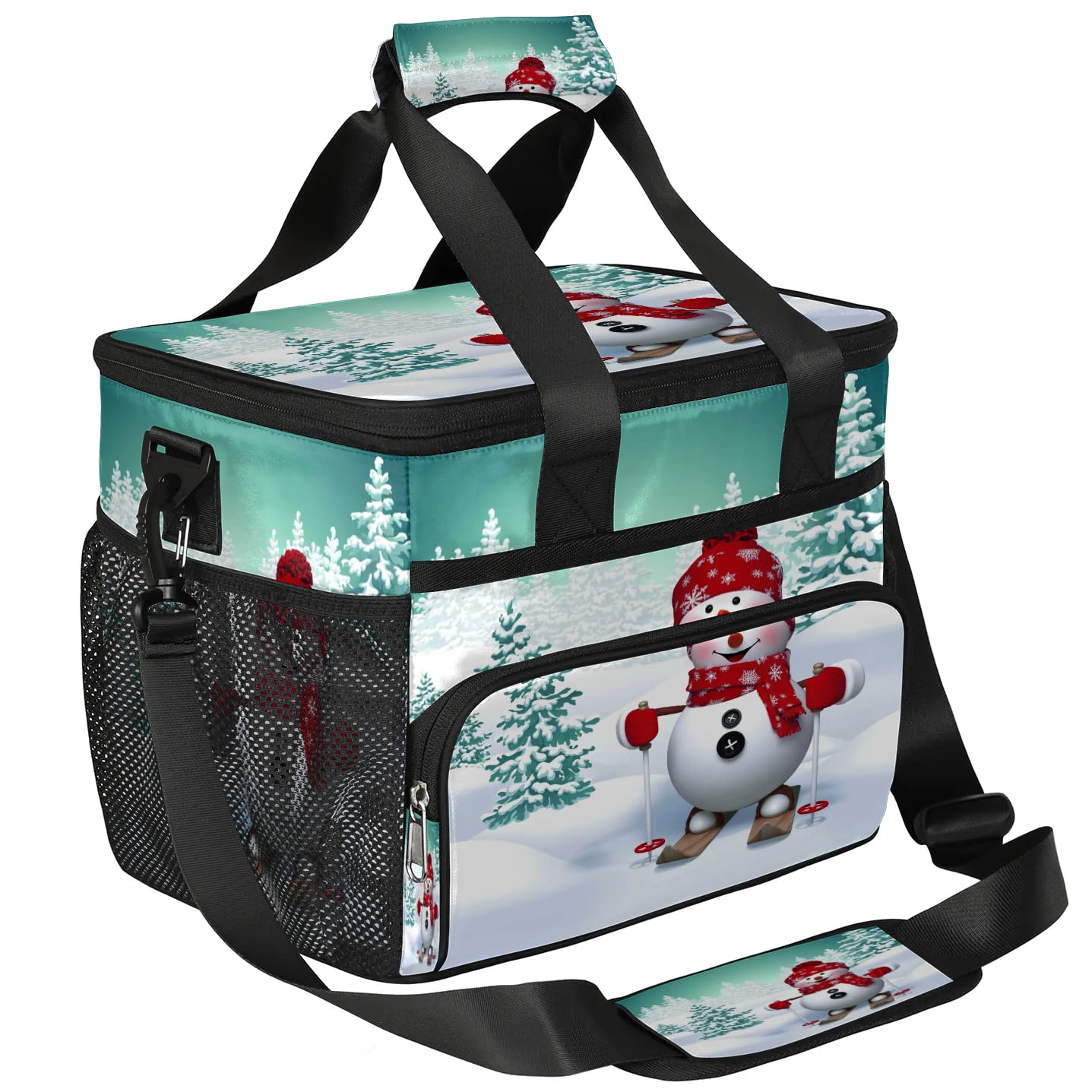 Große Lunchtasche mit weihnachtlichem Schneemann, für Erwachsene, Herren, Damen, Kinder, Mädchen, Jungen, Schneemann, Baum, Schneeflocke, isolierte Lunchbox, Kühltasche, Kühltasche, Kühltasche,