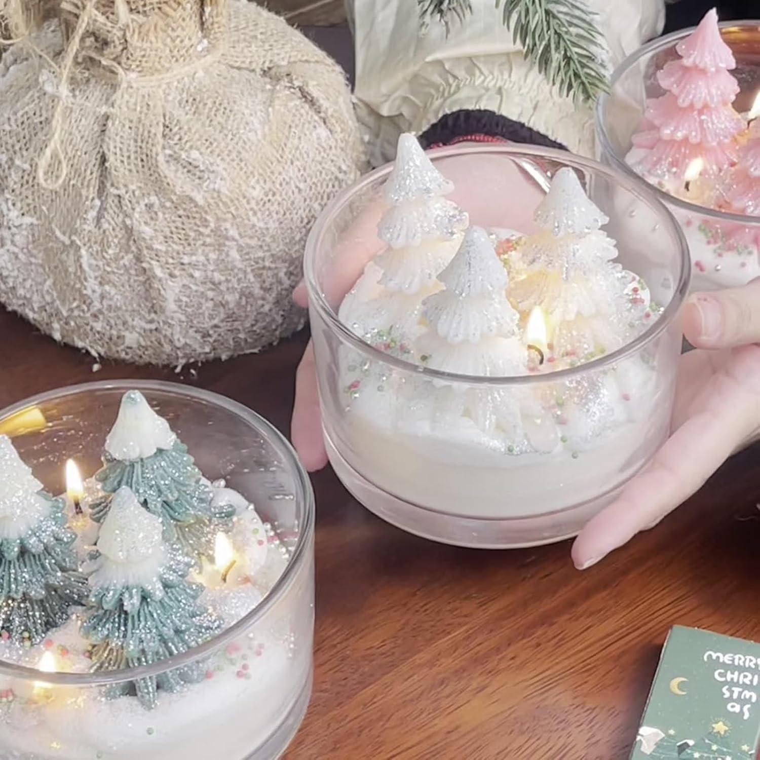 Viral Handmade Delicate Aspen Christmas Tree Candle - Pink