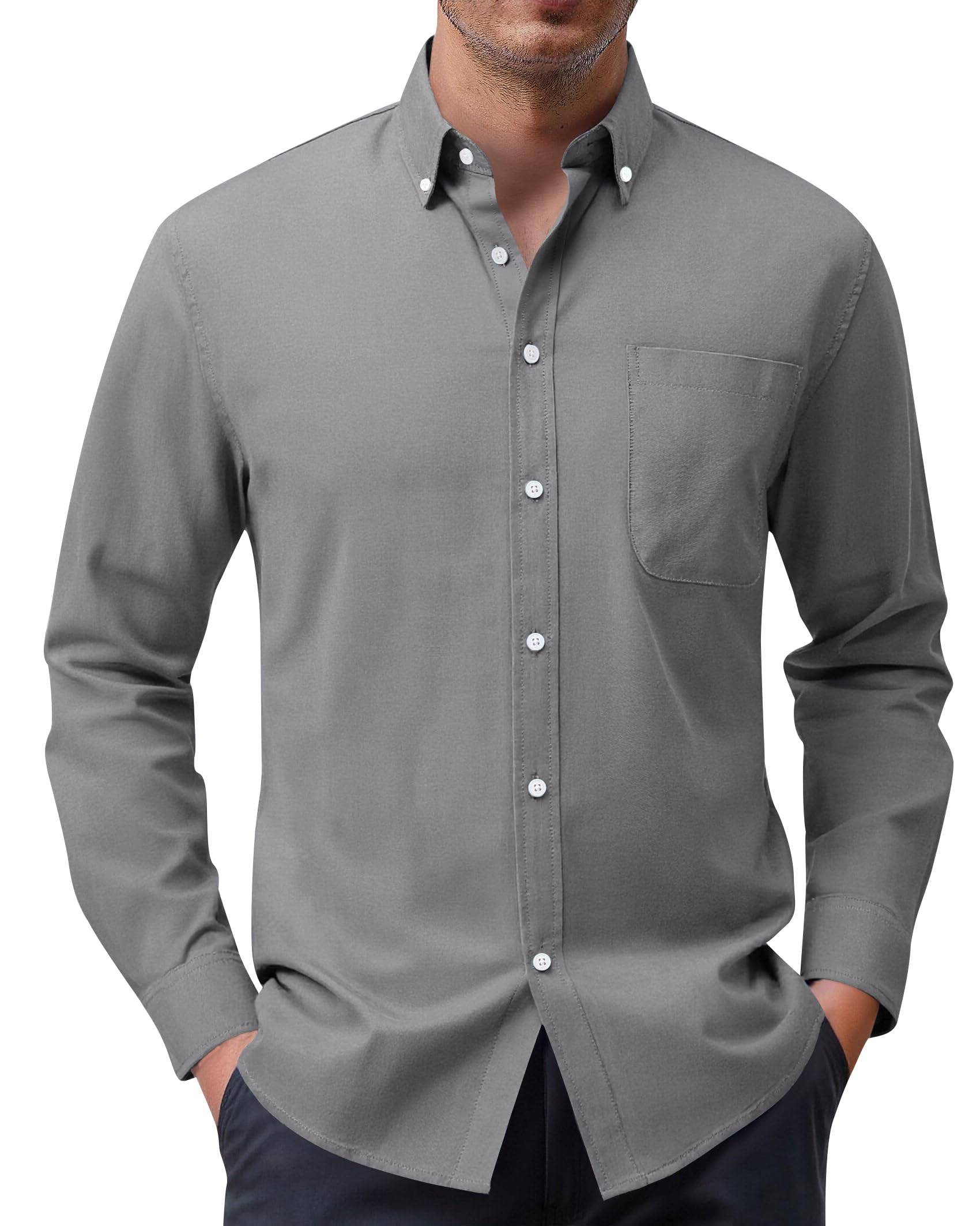 siliteelon Herren Hemd 100% Baumwolle Oxford Hemden Langarm Bügelfrei Freizeit Regular Fit Business Faltenfrei Formales Anzug Hemden mit Tasche