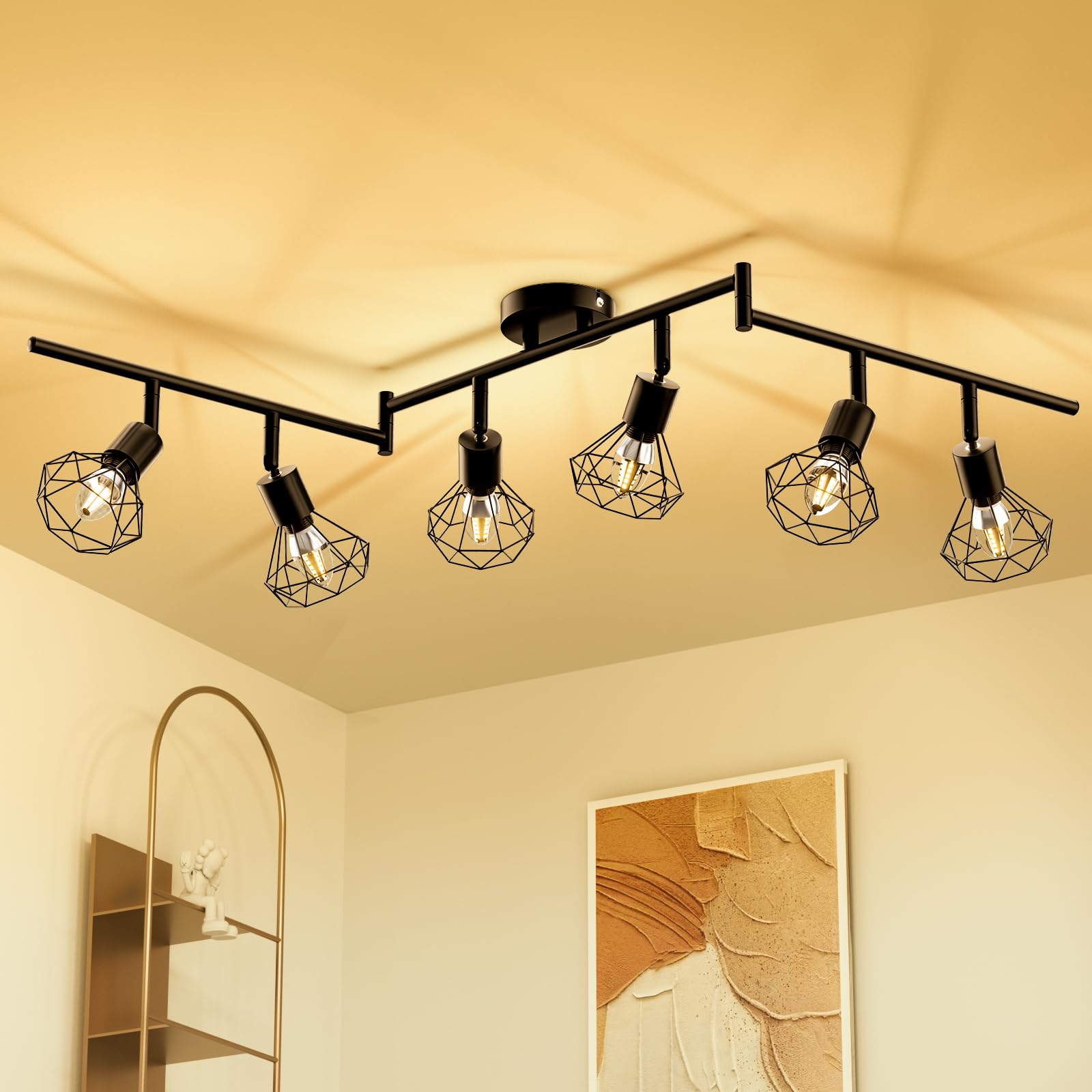 Deckenleuchte LED Deckenlampe 350° LED Deckenstrahler Lamp E14 6 Flammig Deckenspots Schwenkbar Schwarz Lampen Küchenlampe Wohnzimmer, Flurlampe Hanging Ceiling Modern für Küche, Flur,Schlafzimmer