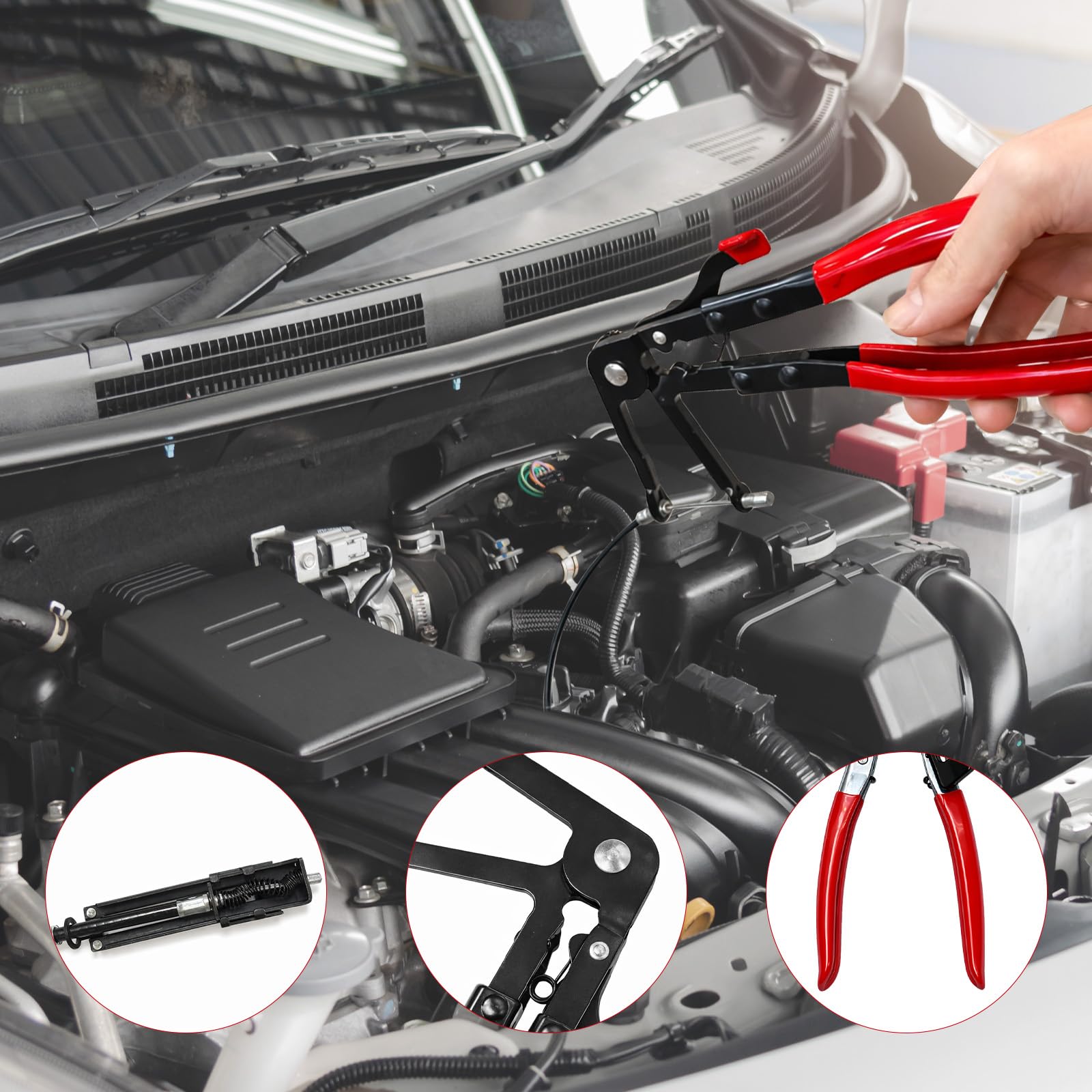 3 Stück Schlauchklemmenzange Set, Schlauchschellenzange mit Geradem+Gebogenem Hals+Drahtfeder, Verstellbar Arretierbar für Auto Reparatur