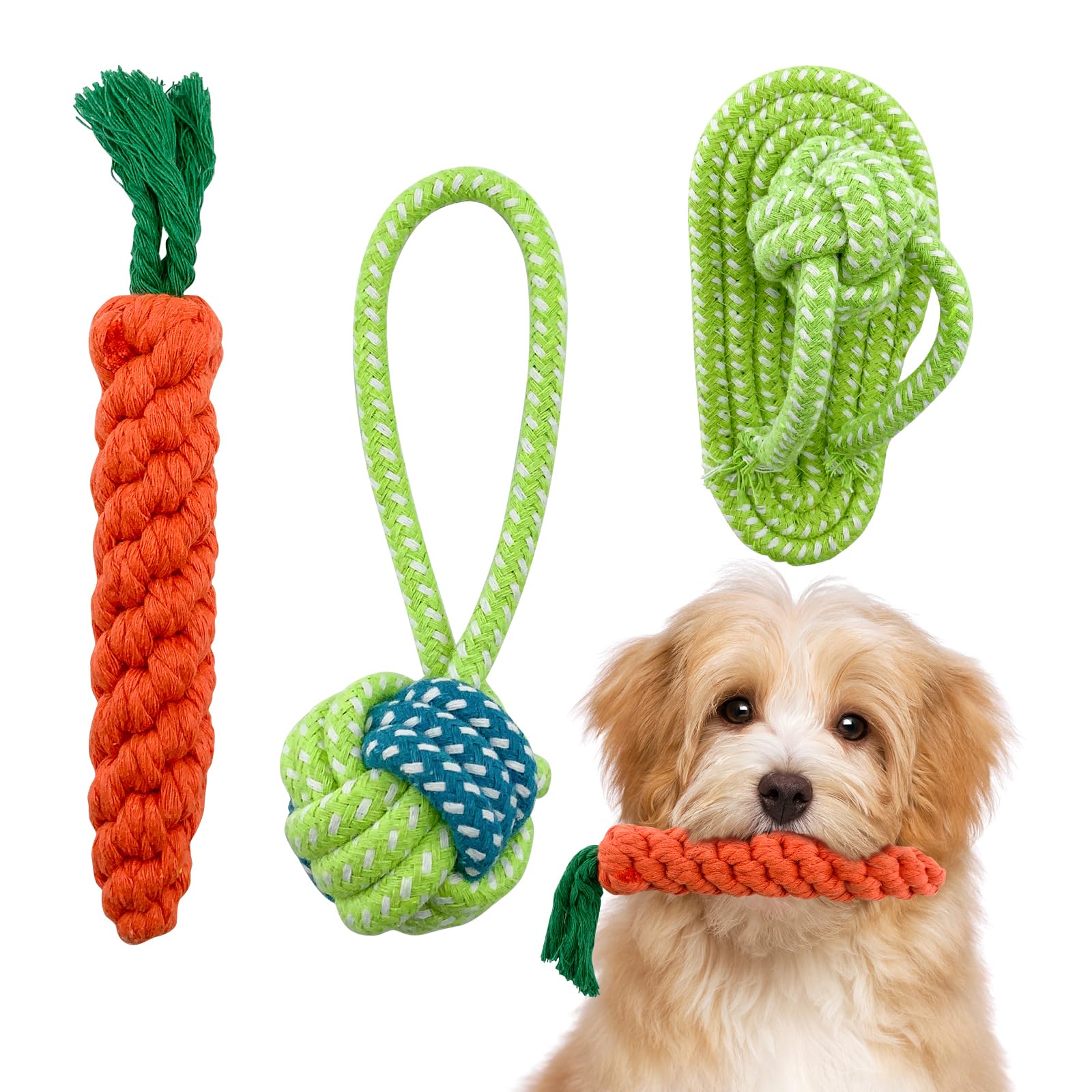3PCS Cotton Puppy Chew Toy, Long-Lasting Rope Toy, Tough Chew Toy, Durable Dog Ropes for Average Chewers, Interactive Puppy Toy, Built to Last Rope