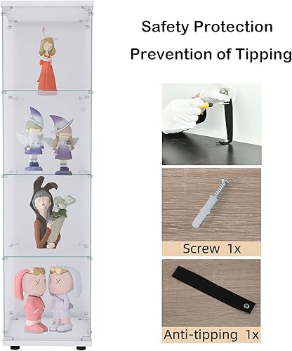 Miniatura 180 de Vitrina de cristal con 4 estantes con tira de luces LED y cerradura, vitrina de vitrina con ruedas y 1 puerta, vitrina de vidrio templado para sala