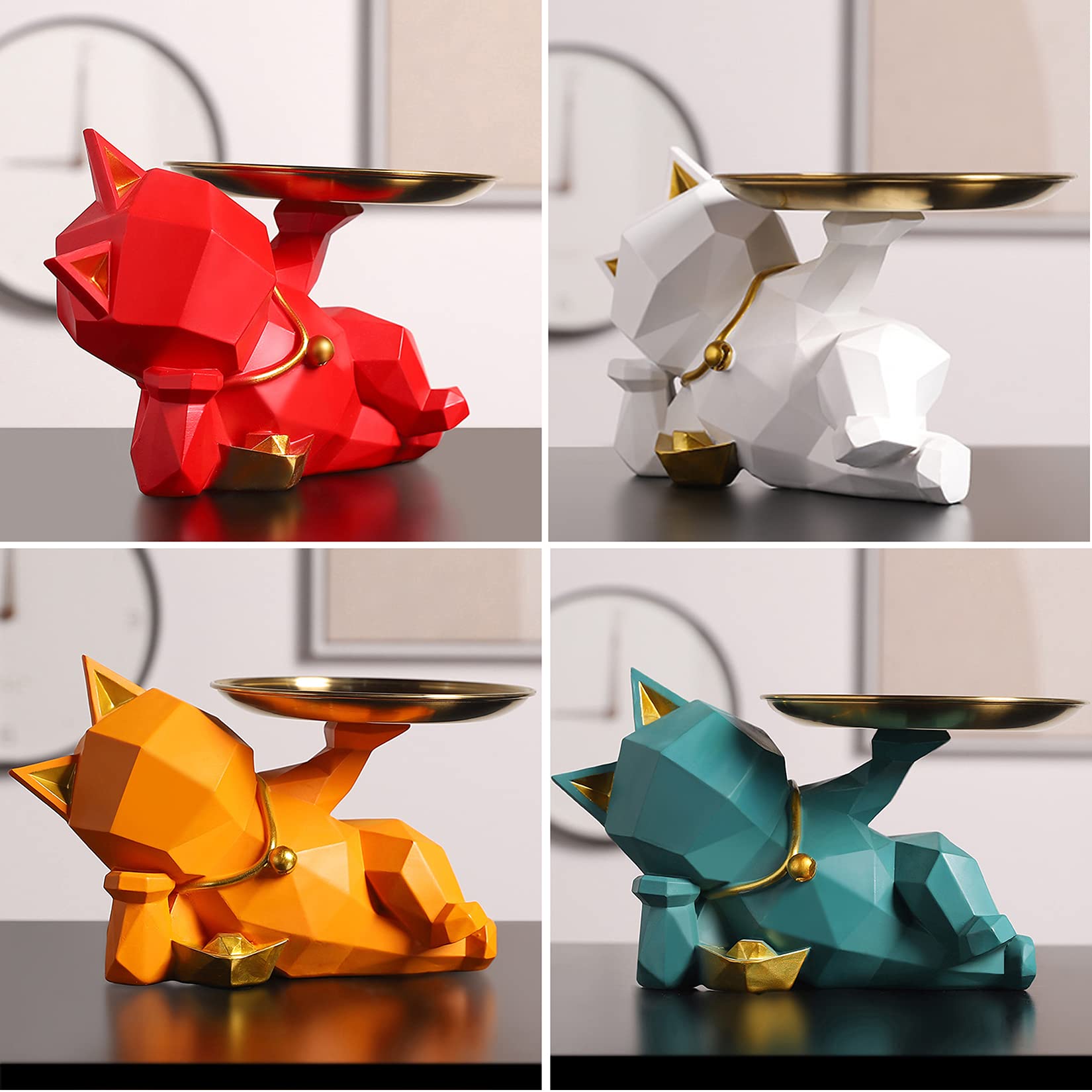 Moderne skulptur deko Statue kunstharz Tier Aufbewahrungstablett Kunst Statue Kleinteile Behälter Schlüsselbonbons, für Home Wohnzimmer büro Dekoration,Weiß