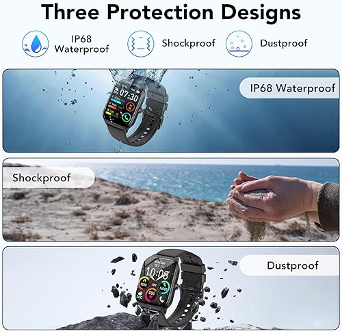 Vista 8 de Reloj inteligente para hombres y mujeres, rastreador de fitness HD de 1.85 pulgadas con llamadas Bluetoothcontrol de voz AI, impermeable IP68, 115