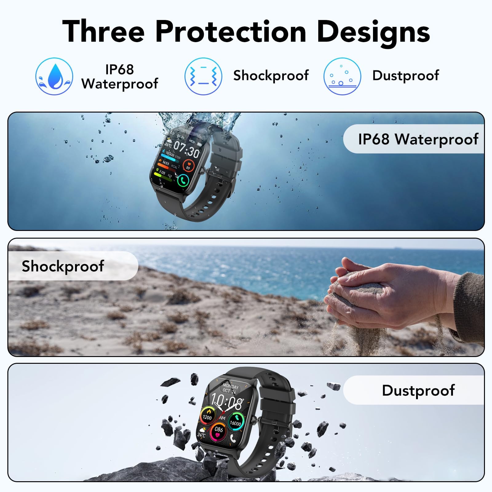 CASCHO Reloj Inteligente Hombre Mujer,1.85" HD Smartwatch con Llamadas y Voz de Al, Whatsapp Notificaciones,Smart Watch con Podómetro/Pulsómetro/SpO2/Monitor de Sueño,115+ Modos Deportes,IP68 Negro