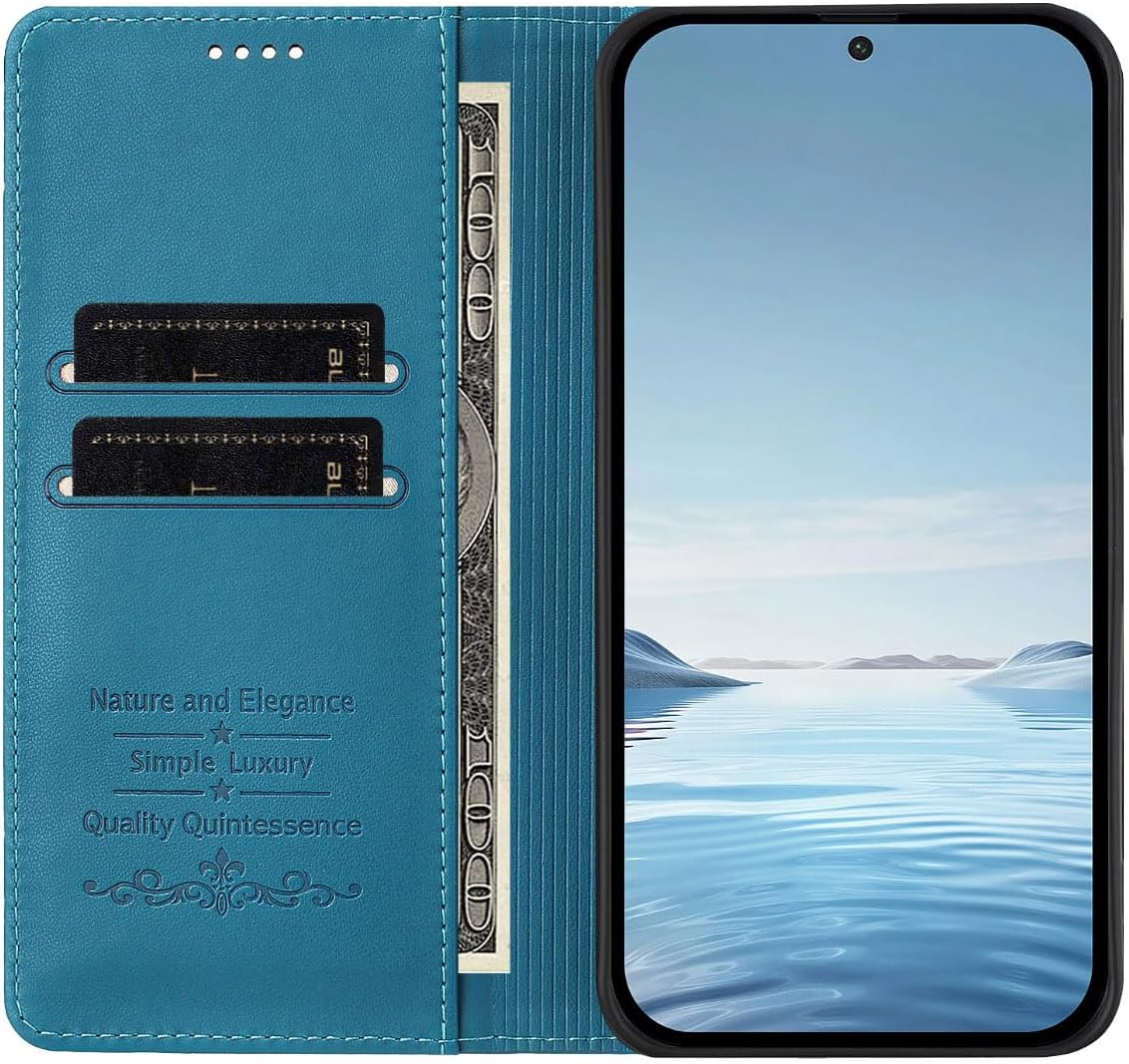 Compatible with ZTE Nubia Z60 Ultra Flip Kickstand Magnetic Snap-Closure Card Slot Phone Case Lakeblue