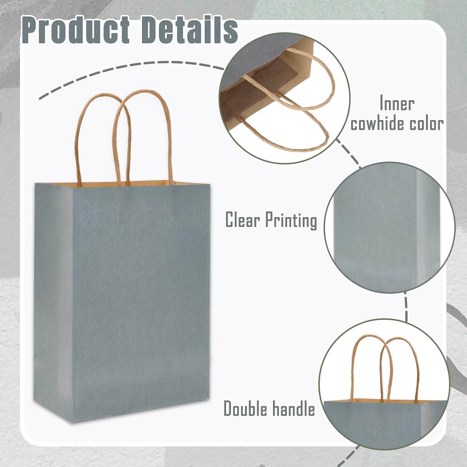 Whaline 24Pcs Kraft Paper Bag Calming Blue Gift Bag with Handles Candy Goodie Treat Bags Grocery Shopping Bags for DIY Crafts Baby Shower Birthday Wedding Party Supplies, 5.9x3.1x8.3inch image 3