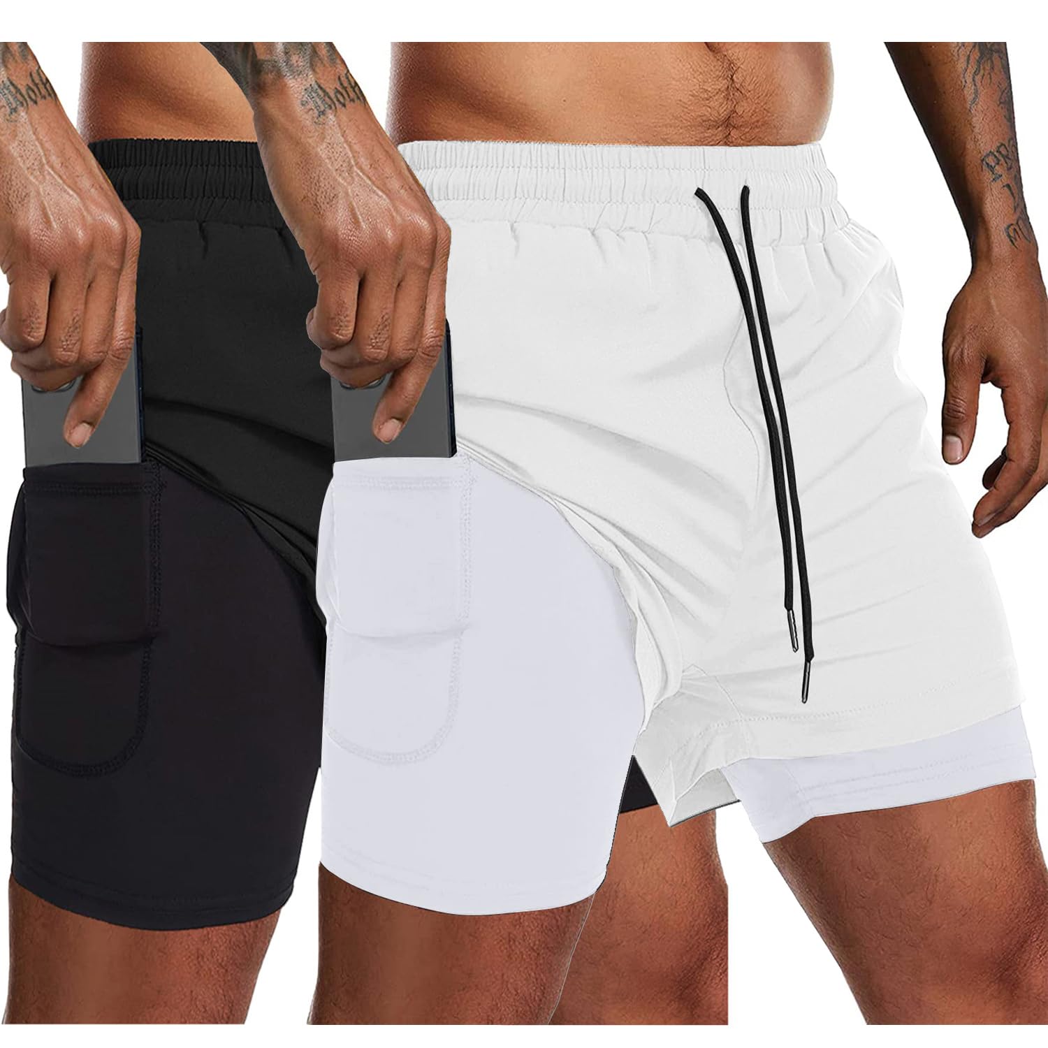 COOFANDY Men's 2 Pack Running Shorts 2 in 1