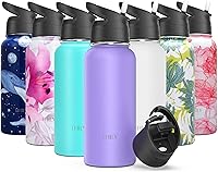 Vista 9 de THILY Botella de agua aislada de acero inoxidable con triple aislamiento, 32 onzas, botella de agua de boca ancha a prueba de fugas con 2 tapas