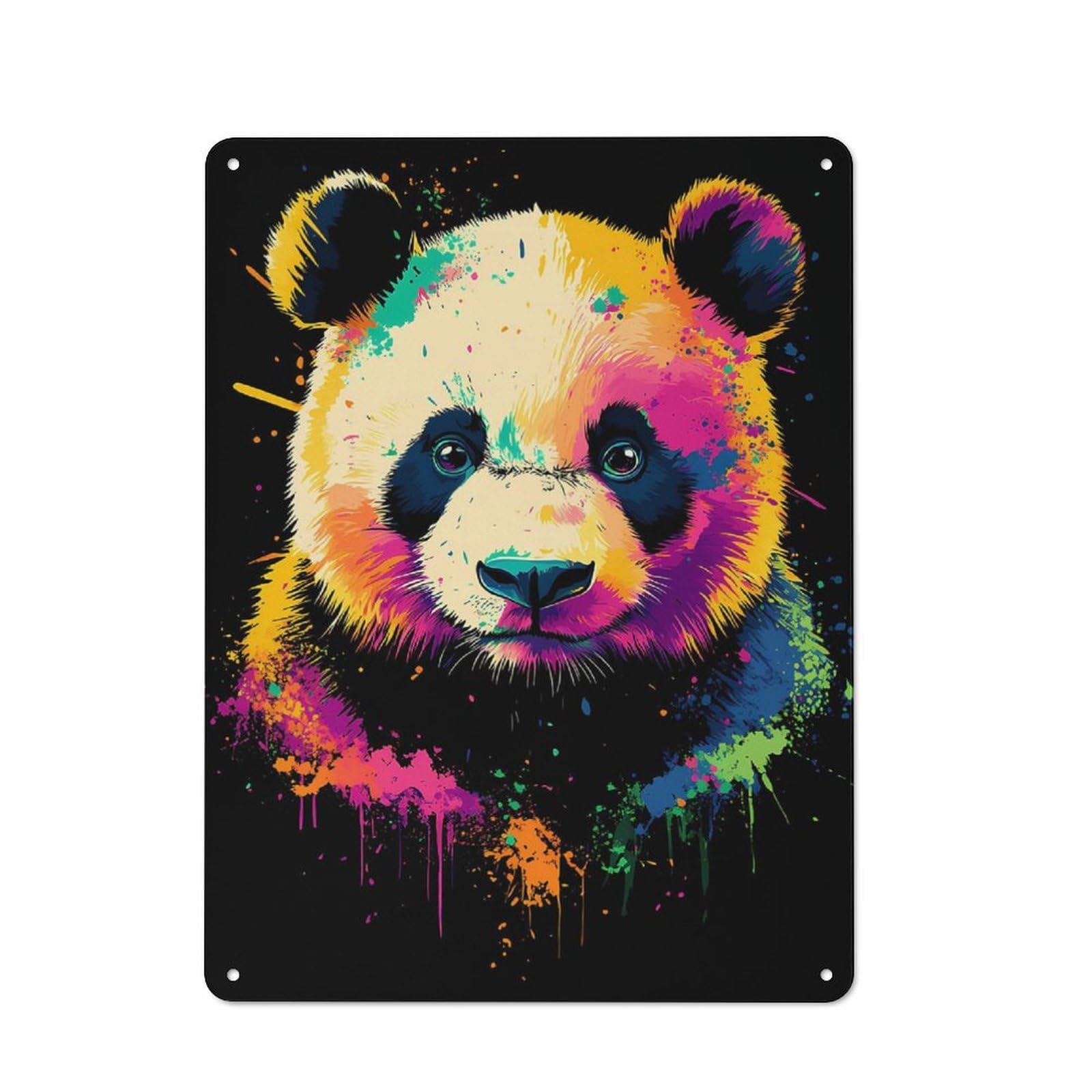 Junmoney Colorful Panda Portrait Tin Wall Plaque 40X30cm With For Living Room Or Hallway, A Decorative Christmas Gift For Hallway Decor Fans
