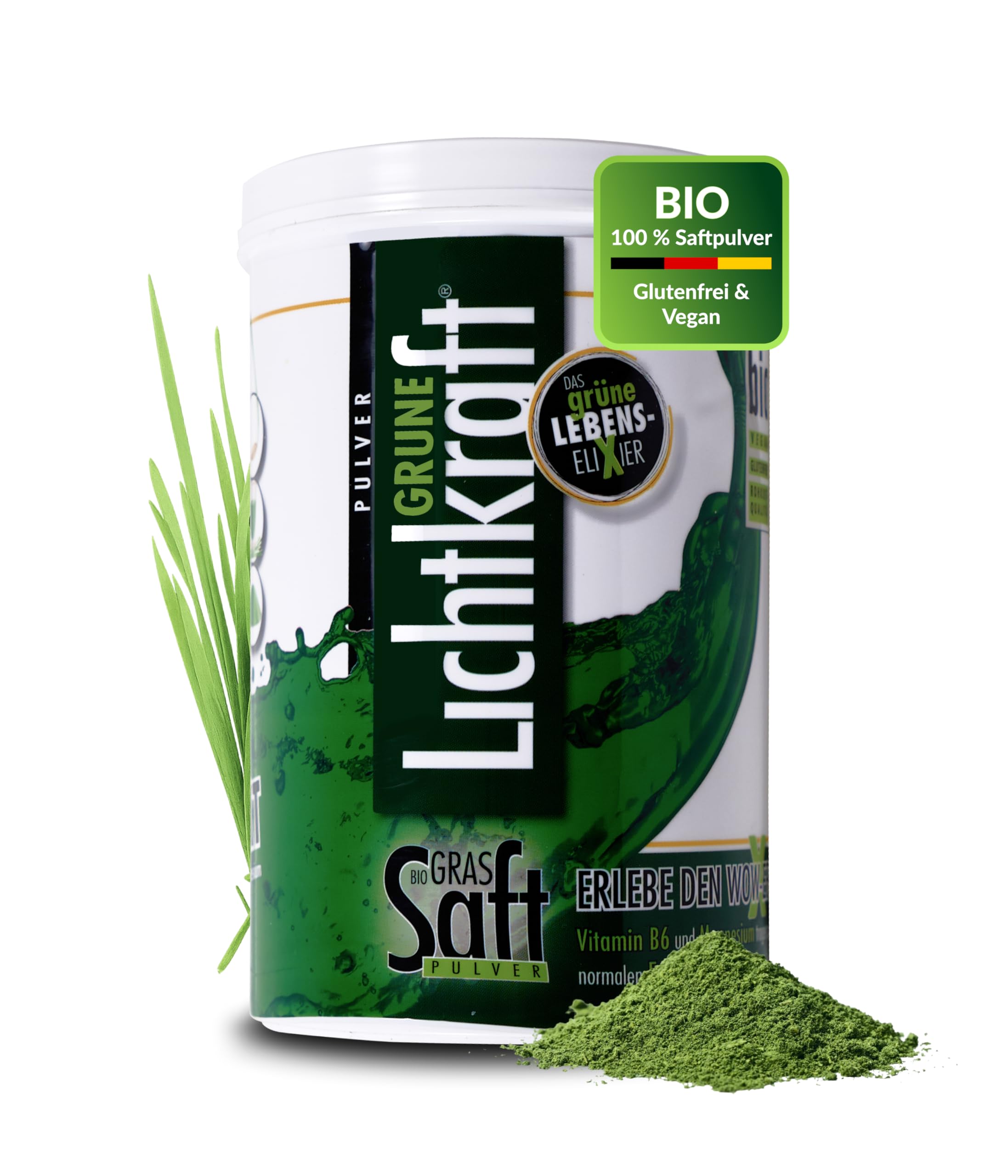 Grüne Lichtkraft® GerstengrasSAFTpulver Bio aus Kamut® & Gerstengras 450g – Hochkonzentriert, vegan, glutenfrei – Reines Saftpulver in Rohkostqualität – Kein gemahlenes Gras – Für Entgiftung