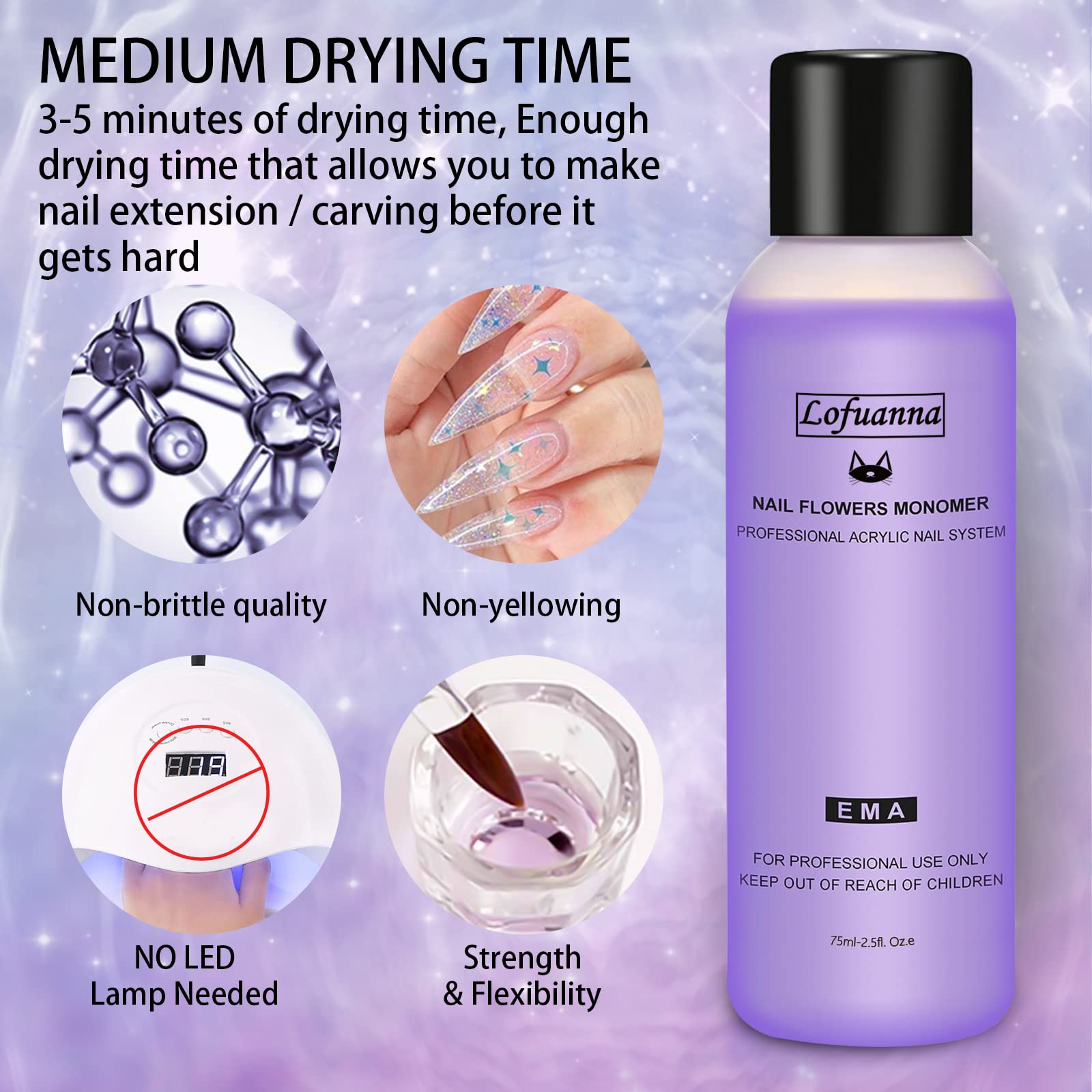 Lofuanna Set di Polvere e Liquidi Acrilici per Unghie con Polvere Acrilica Trasparente da 30g, Monomero Acrilico da 75ml, Pennello per Unghie in Acrilico Kit di Avvio Per Nail Art (set1)
