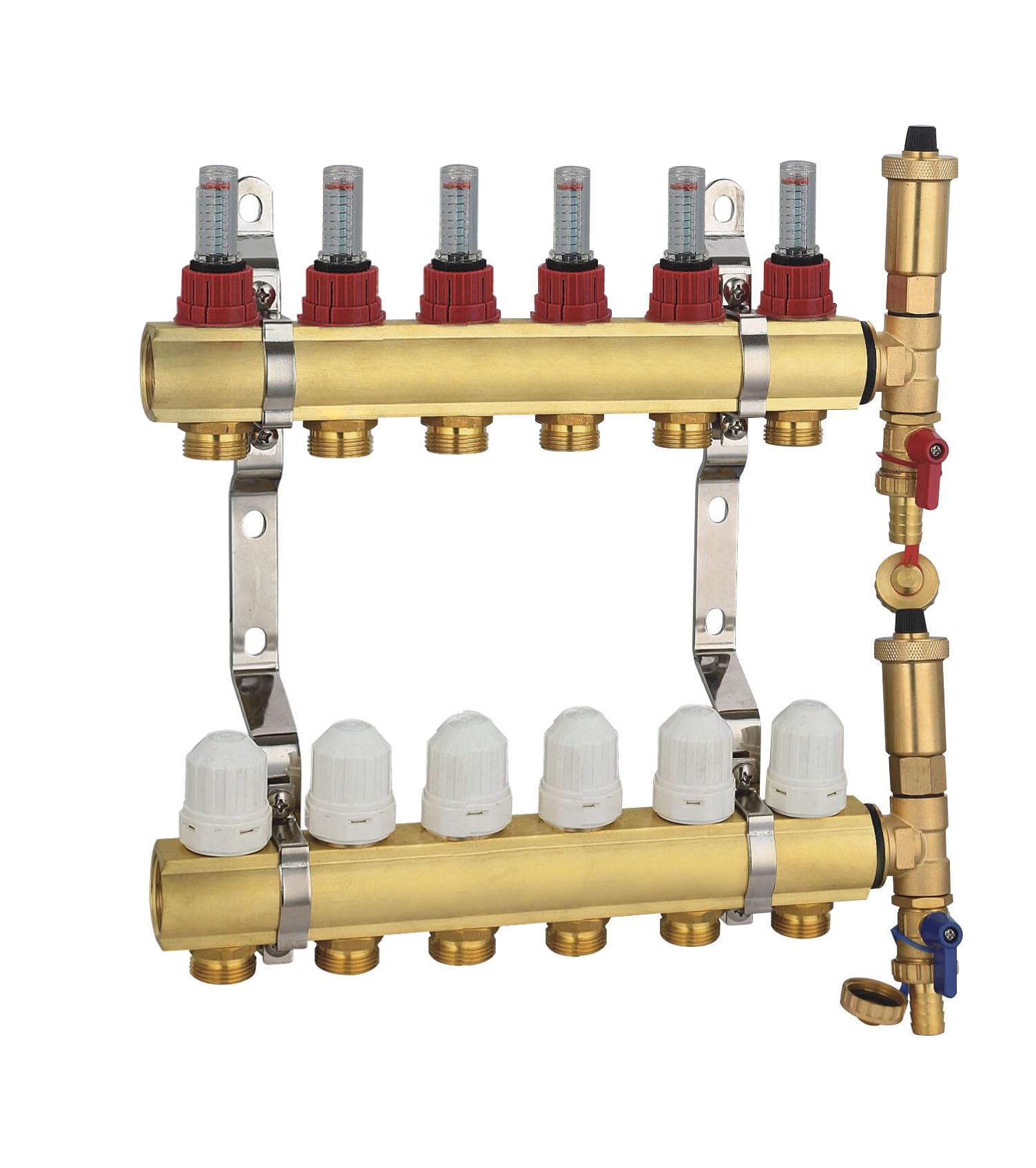 AVANSA Distribuidor de latón para calefacción por suelo radiante (6 vías para calefacción por suelo radiante agua)