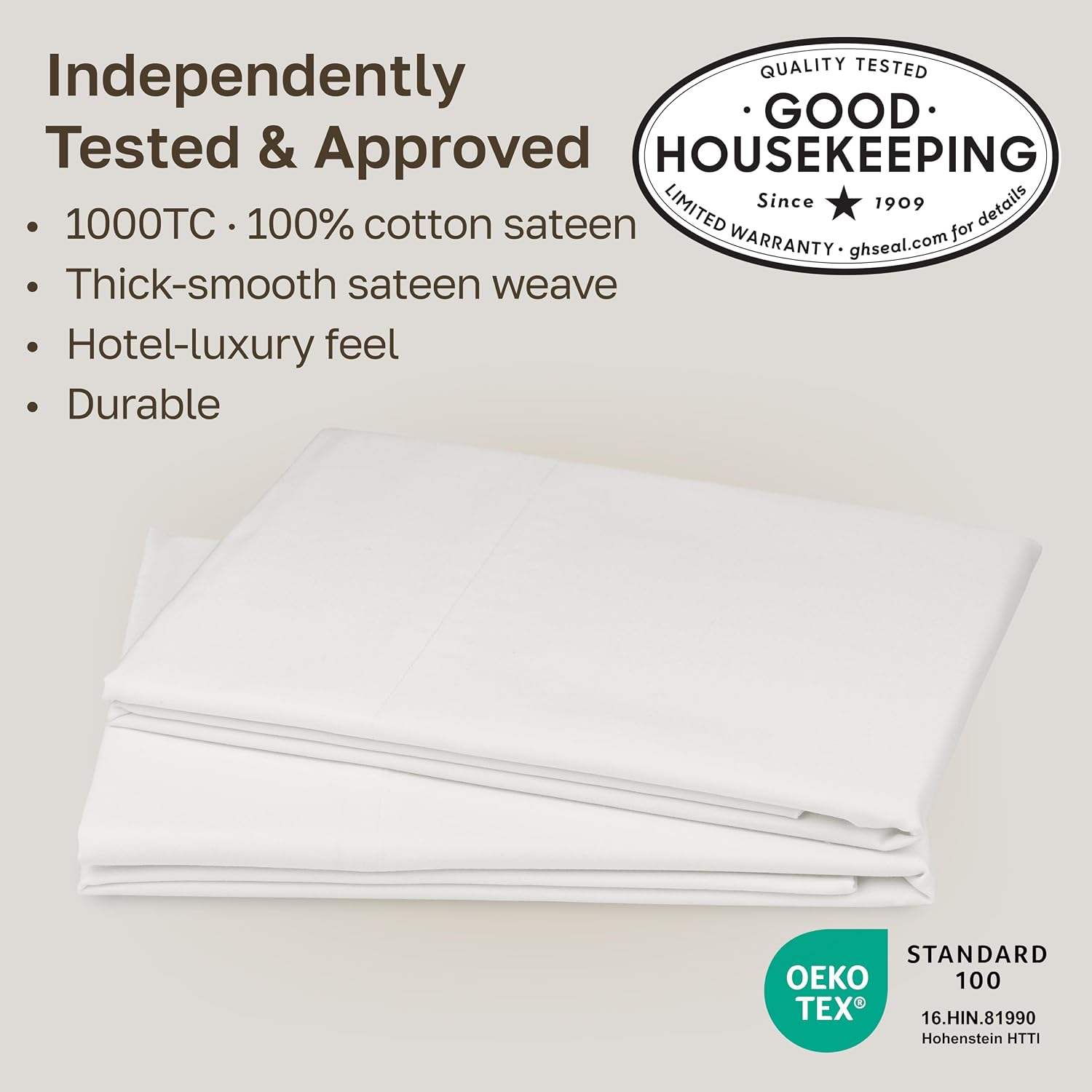 California Design Den Pillow Covers Queen Size Set of 2-1000 Thread Count Sateen, Soft & Thick 100% Cotton Pillowcases Standard/Queen, Breathable Bedding - True Ivory