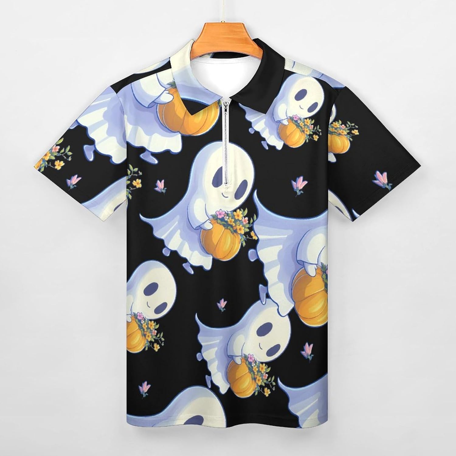 Halloween Ghost Polo Shirts for Men Dress Shirts Short Sleeve Golf Shirt Casual T-Shirts Top