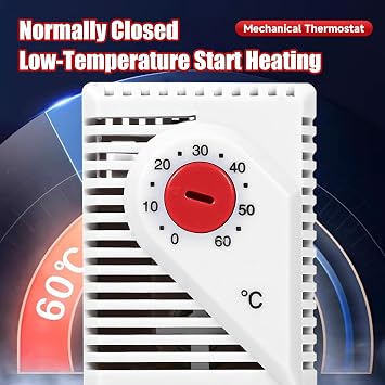 0-60C Mechanical Thermostat Switch, IP20 Fan Thermostat Control, Adjustable Temperature Thermostats, 4Ft Holders Temperature Controller for Heaters, Filter Fans (KTO011)
