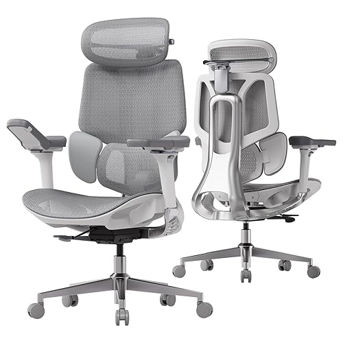 Hbada E3 Pro Ergonomic Office Chair, Big and Tall Office Chair - with 3-Zone Dynamic Lumbar Support, 4D Adjustable Headrest, 6D Adjustable Armrests, Swivel, Grey(No Footrest)