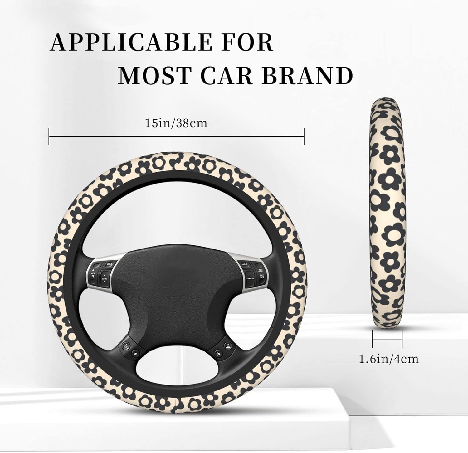 Flowers Vintage Groovy Steering Wheel Cover Universal 15 Inch Cute Car Accessories Protector for Women Men - Image 5