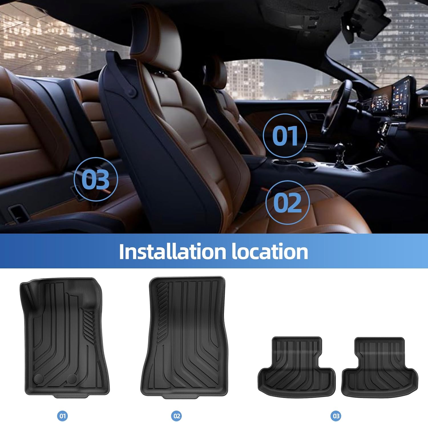 SMABEE Floor Mats & Cargo Liner for 2015-2024 2025 Ford Mustang Equipped with Subwoofer, TPE All Weather Floor Liners Trunk Mat Accessories Interior Black