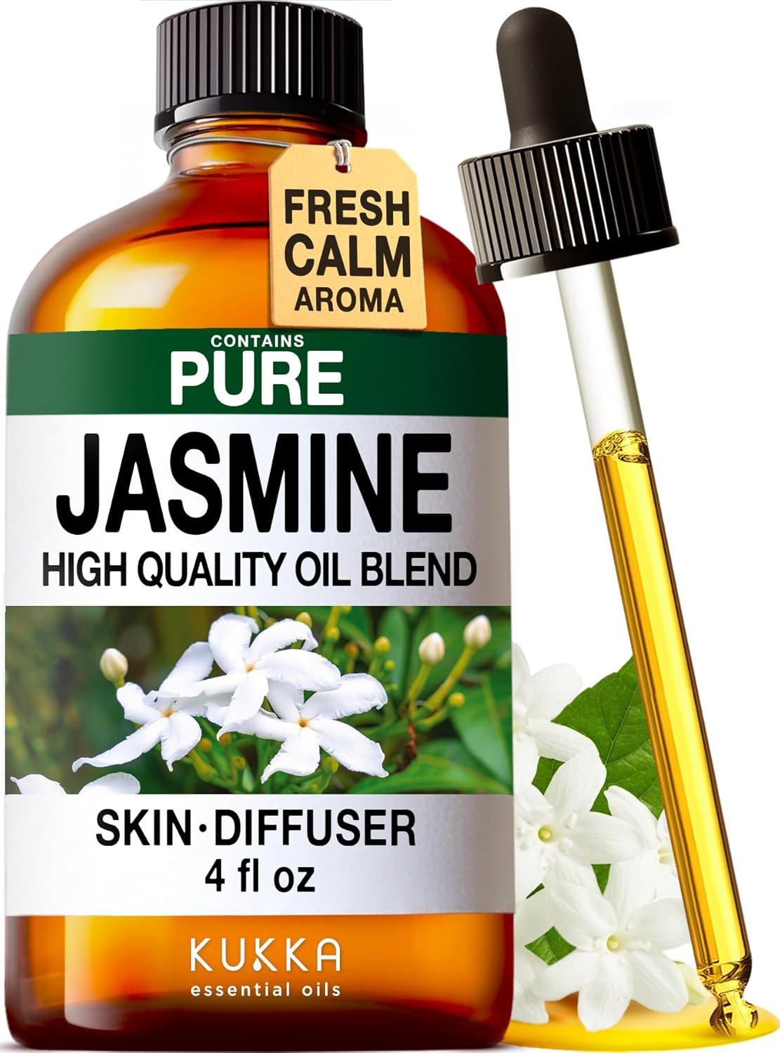 KUKKA Jasmine Essential Oils - 4 Fl Oz - for Hair, Skin, Diffuser, Aromatherapy & DIY Soap Making Scent