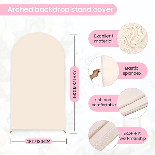 Miniatura 3 de Cubierta de arco de boda de 7.2 pies de doble cara de elastano ajustable para parte superior redonda, fundas de soporte para telón de fondo Chiara