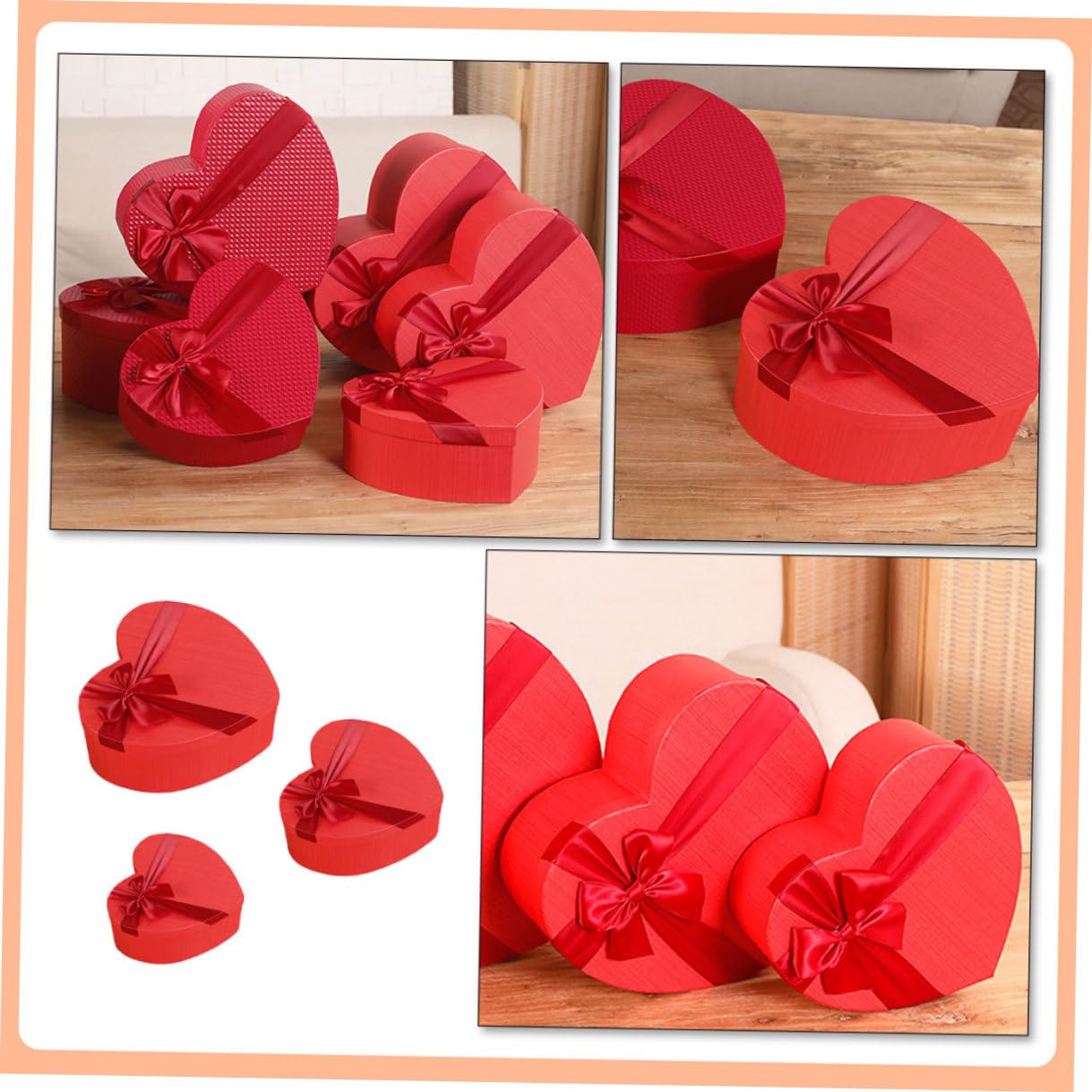 Abaodam 3 Stück Herzförmige Geschenkboxen aus Stabilem Material mit Satinband Aufbewahrungsboxen für Valentinstag Geburtstage und Hochzeitsdeko Flach Verpackbar und Wiederverwendbar