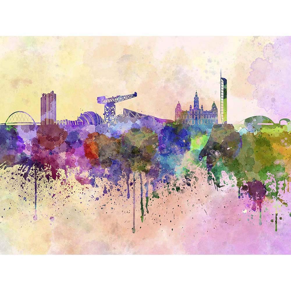 Wee Blue Coo Painting Illustration Cityscape Paint Splash Skyline Glasgow Art Print Poster Wall Decor 12X16 Inch
