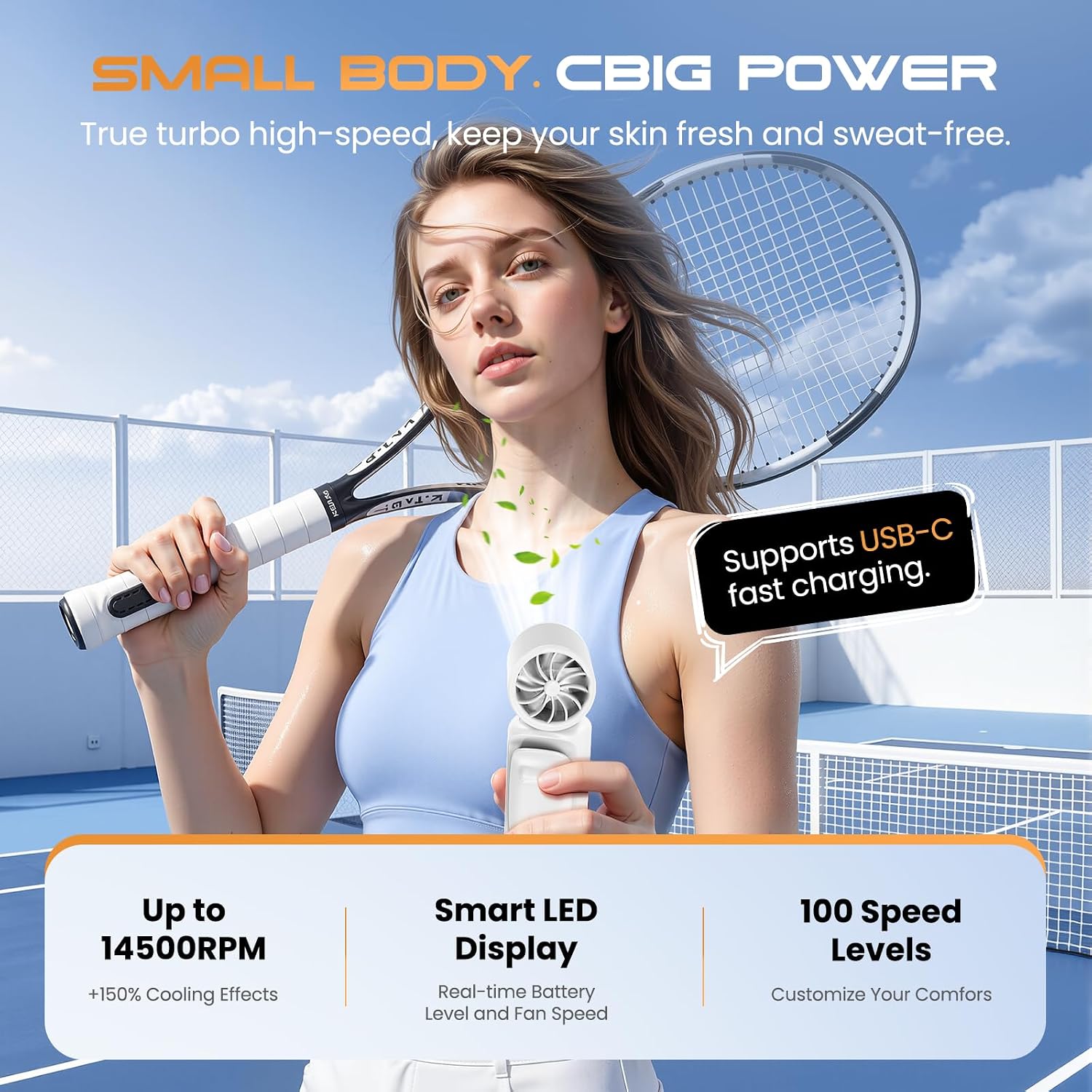 Portable Clip-On Mini Fan Handheld Turbo Fan with 100 Speeds 3000mAh image 4