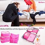 6 Set Packing Cubes Laundry Pouch, Travel Storage Bag Organizer Pouch, Luggage Packing Organizer Bags, Travel Cubes Compression Bags for Backpack Suitcases Travel Accessories(Hot Pink)
