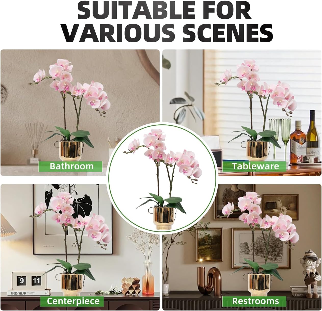 CXGS Orchids Artificial Flowers Real Touch Fake Flowers in Ceramic Pot 20" Pink Faux Orchid Plant Lifelike Silk Phalaenopsis for Centerpiece Hotel Home Indoor Decor