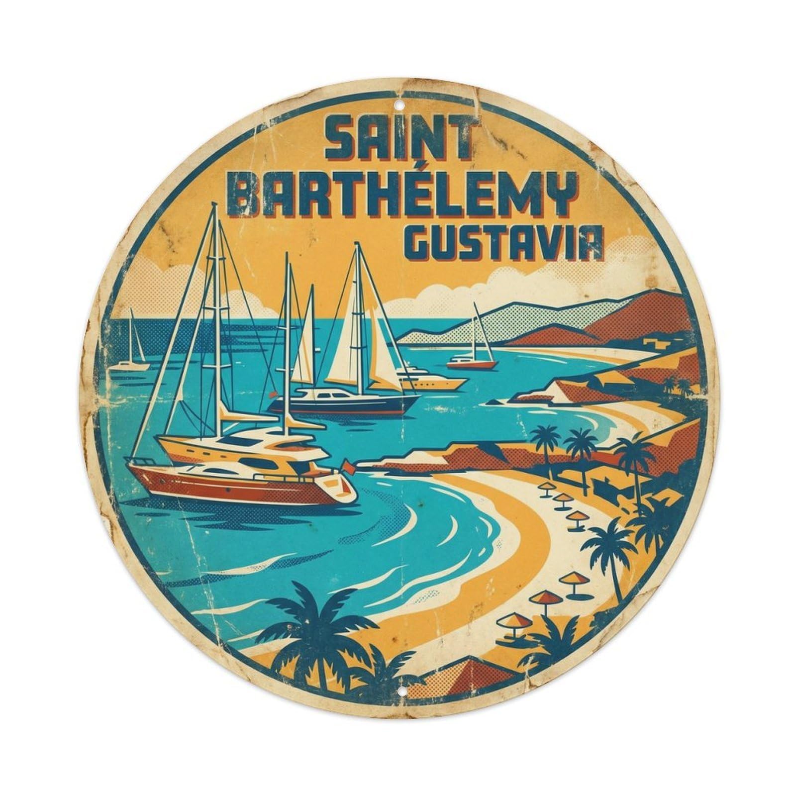 Saint Barthelemy Gustavia Coastal Escape Retro Ink Metal Tin Sign