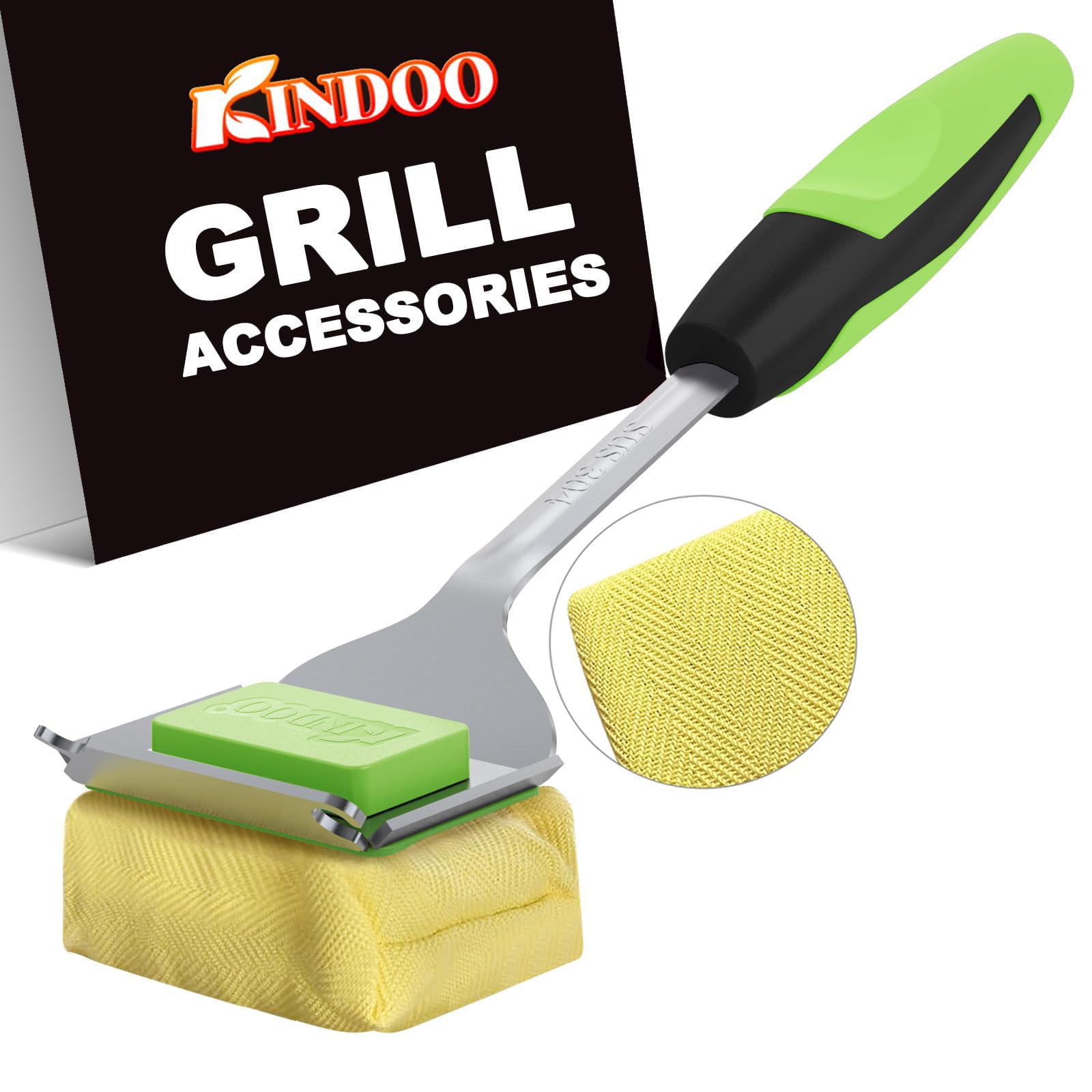 Grillbürste ohne Borsten für Outdoor-Grill, Dampfgrill-Reinigungsbürste, austauschbarer Grillreiniger, langer Griff, sichere Grillbürste mit Schaber für Gusseisen, Edelstahlroste, Grün