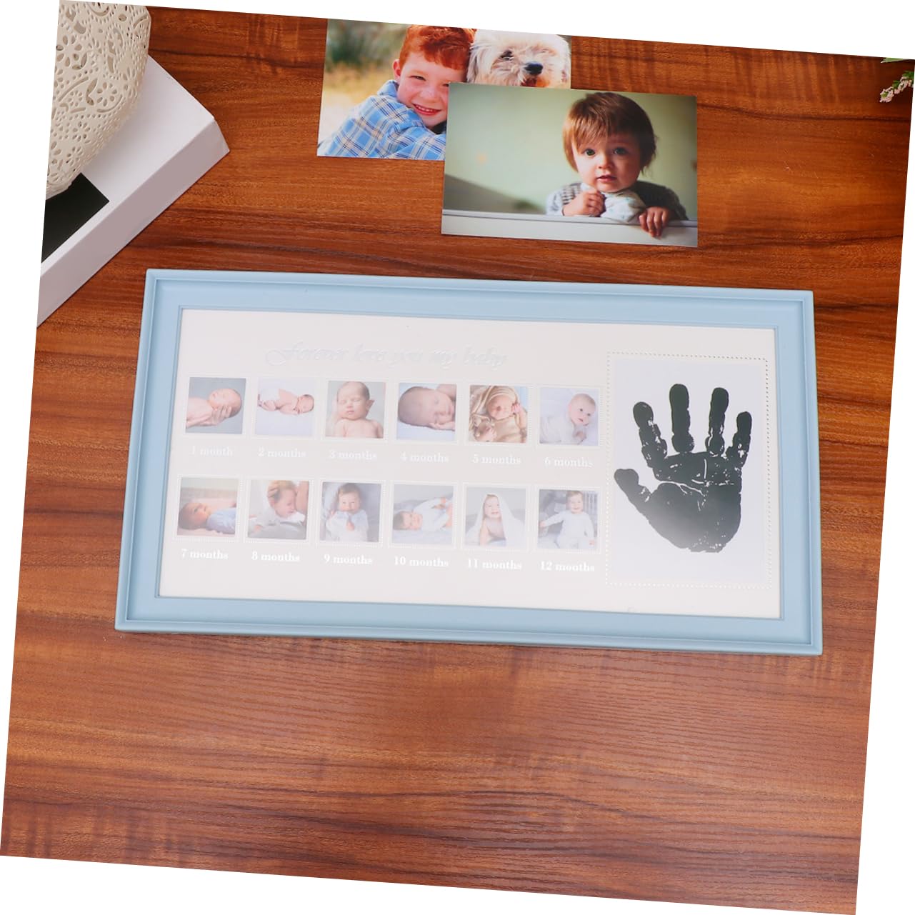 Beatifufu Baby Growth Frame 12-month Milestone Photo Frame Hand and Foot Prints Newborn Baby Keepsake