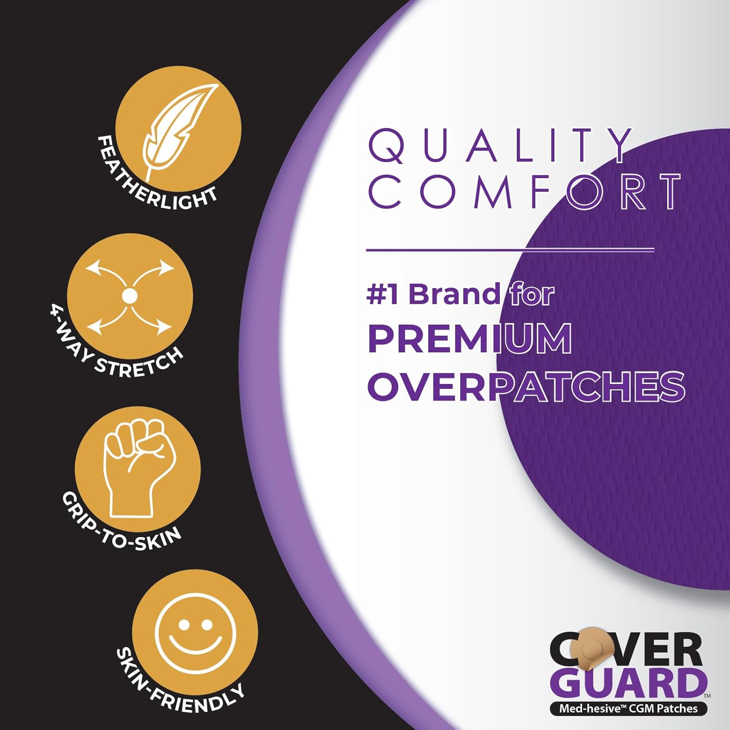 CGM Overpatch | Guardian 4 | Purple Full Coverage Design| 25-Count | Waterproof Adhesive | Anti-Fray | Easy Application & Removal | Made in USA | Sensor Protection