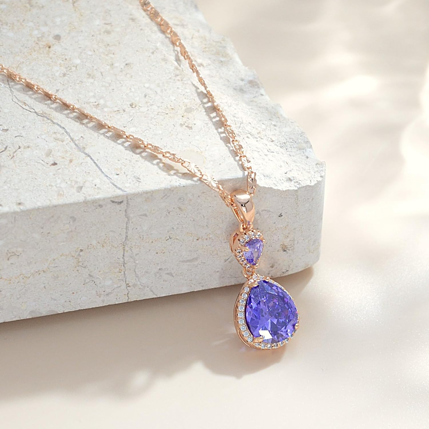 Blue/Green/Red/Purple/White Waterdrop Cubic Zirconia Gamstone Pendant Necklace for Women for Gift. - Image 4